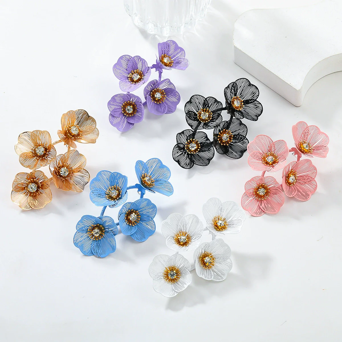 Alloy Geometric Flower Tassel Electroplated Earrings For Women Niche Fashionable Elegant Light Luxury Style - Image 2