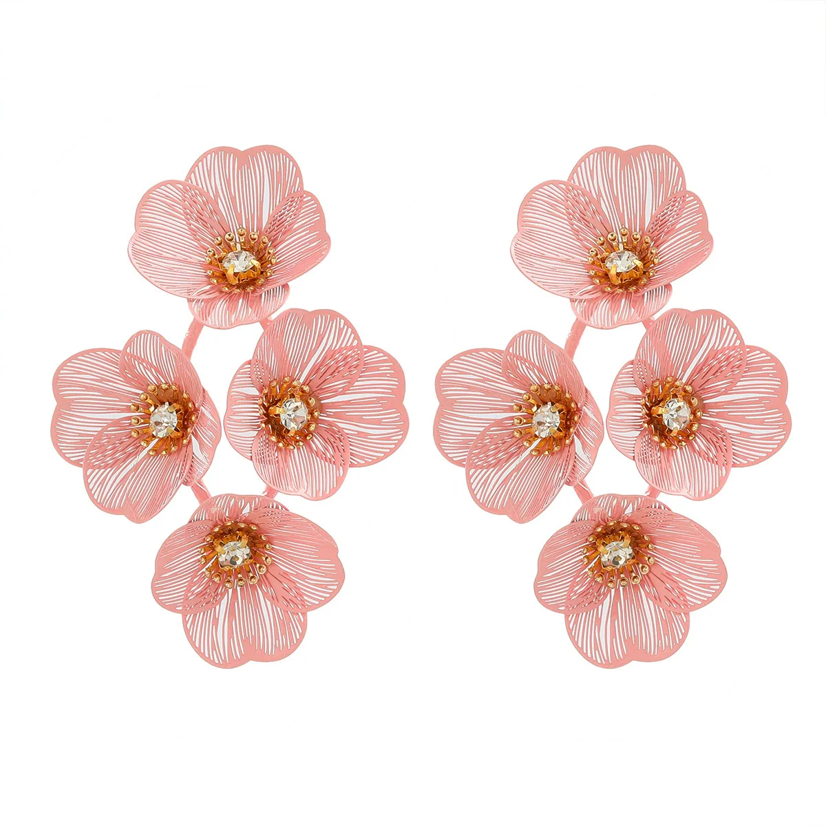 Alloy Geometric Flower Tassel Electroplated Earrings For Women Niche Fashionable Elegant Light Luxury Style - Image 5