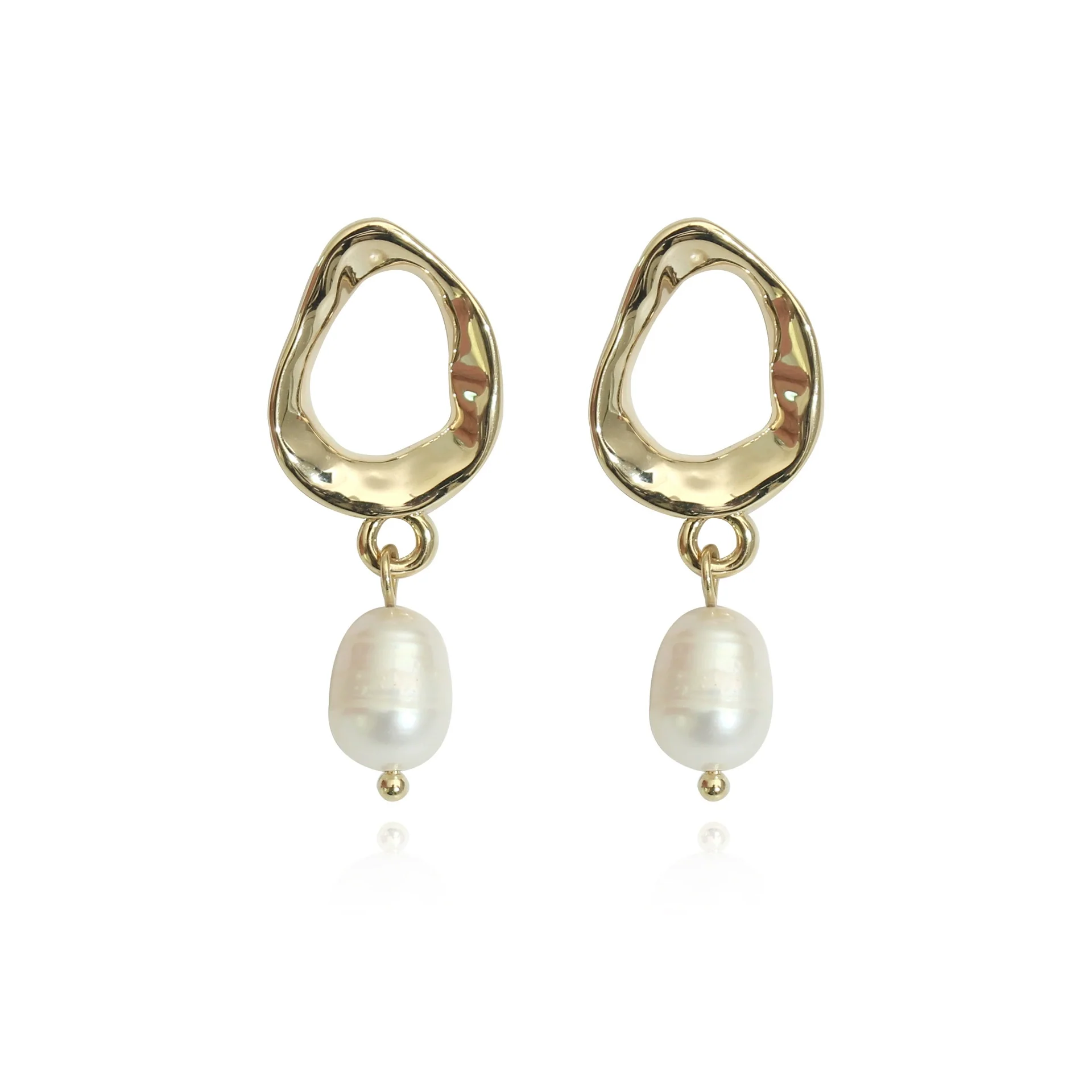 Alloy Geometric Freshwater Pearl Electroplating Ear Needle Earrings - Image 5