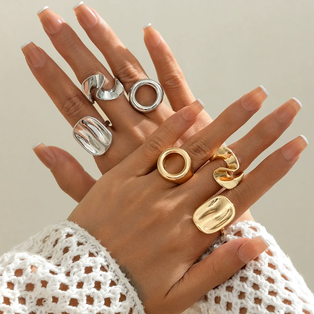 Alloy Geometric Irregular Hollow Square Design Ring For Women With Electroplating