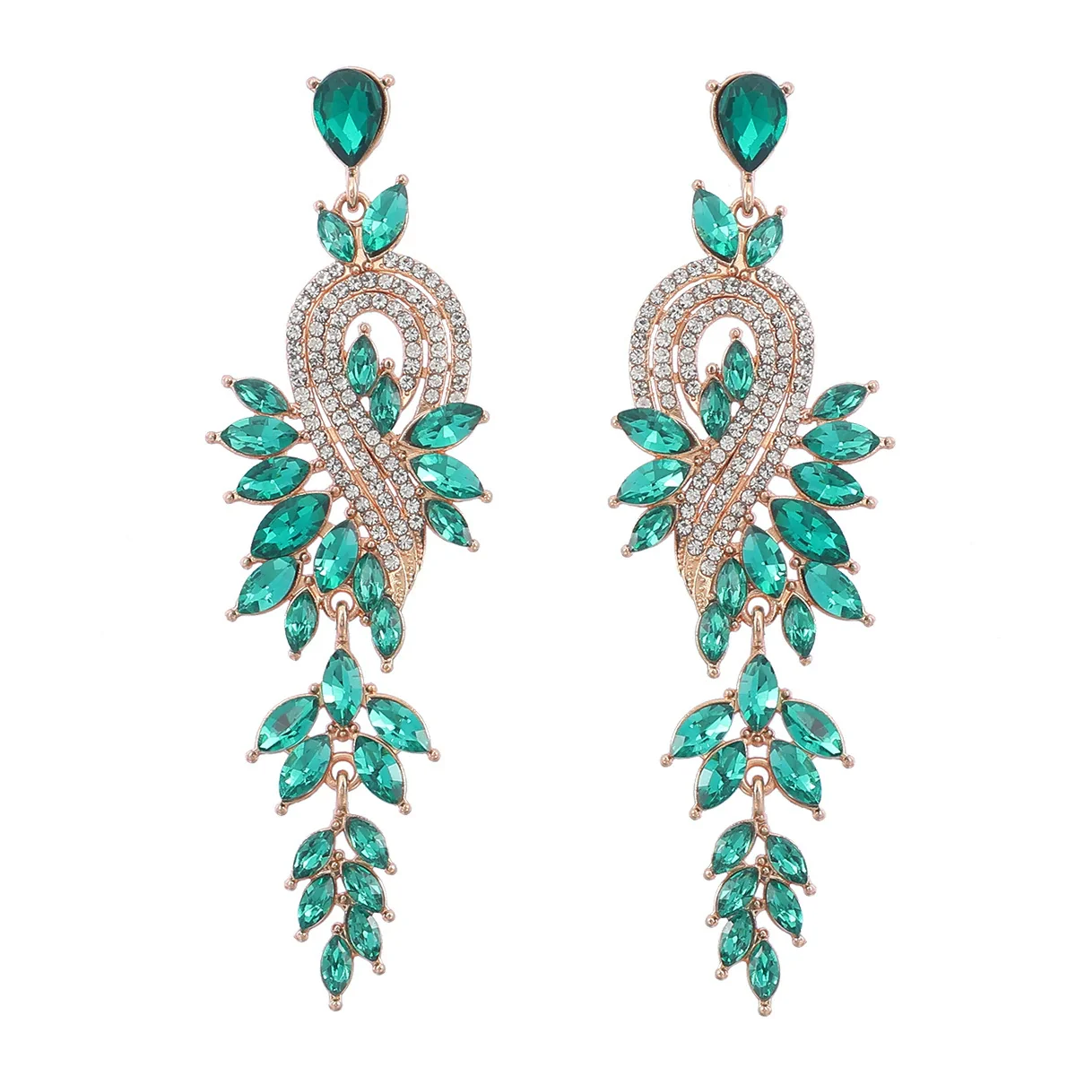 Alloy Geometric Leaves Diamond Earrings For Women - Image 11