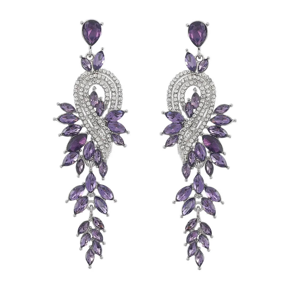 Alloy Geometric Leaves Diamond Earrings For Women - Image 13