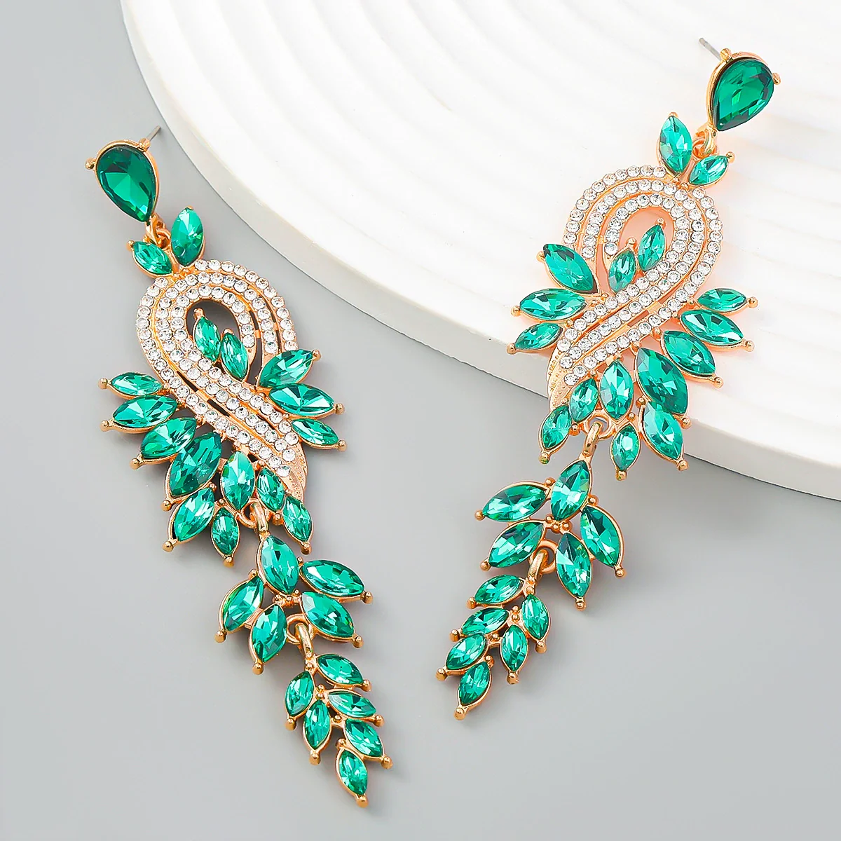 Alloy Geometric Leaves Diamond Earrings For Women - Image 4