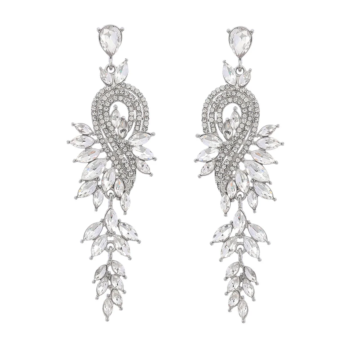 Alloy Geometric Leaves Diamond Earrings For Women - Image 5