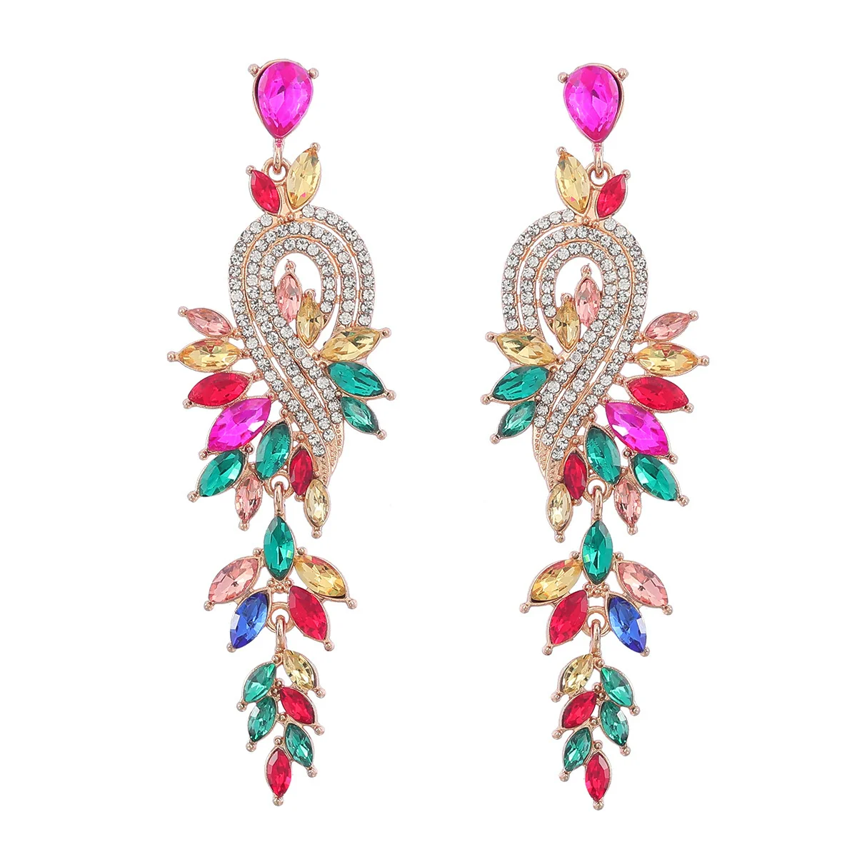 Alloy Geometric Leaves Diamond Earrings For Women - Image 6