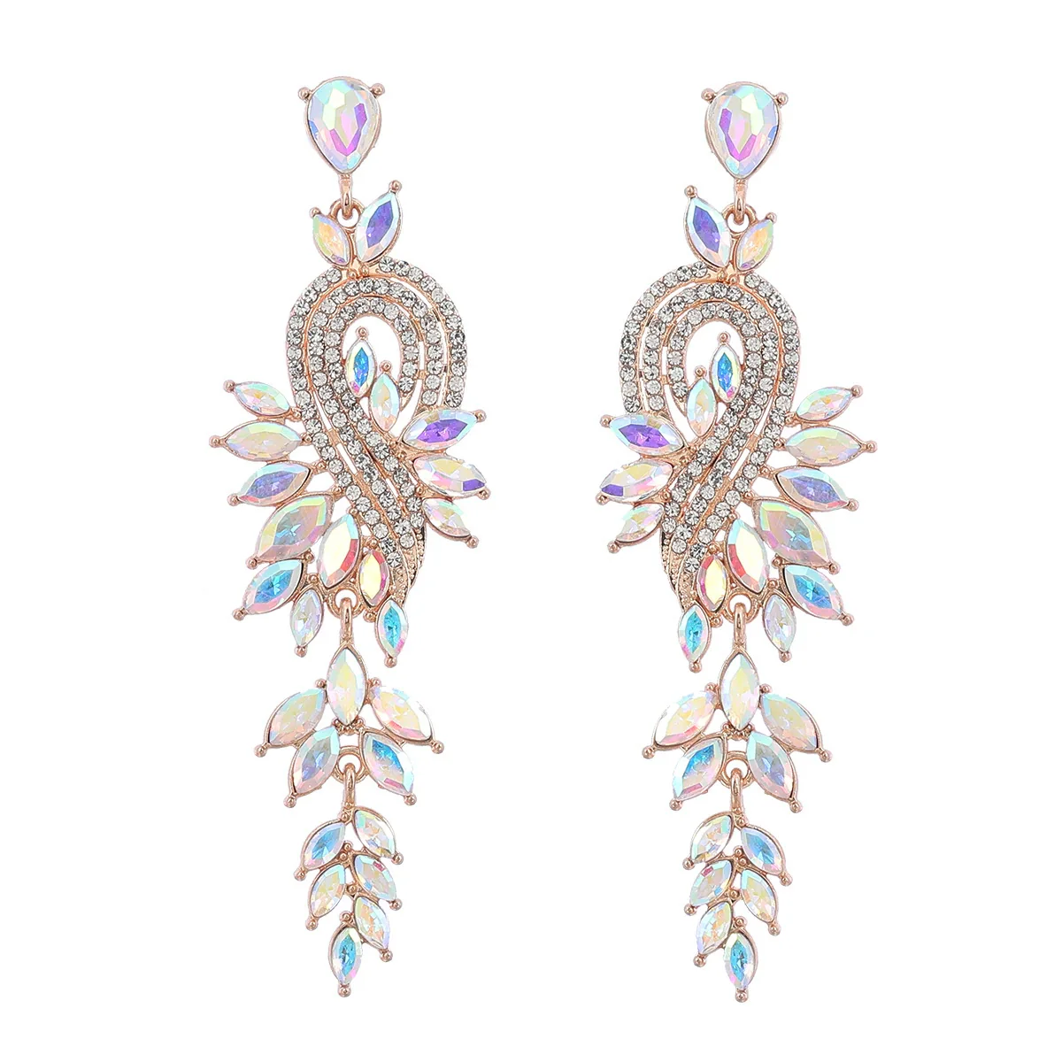 Alloy Geometric Leaves Diamond Earrings For Women - Image 7