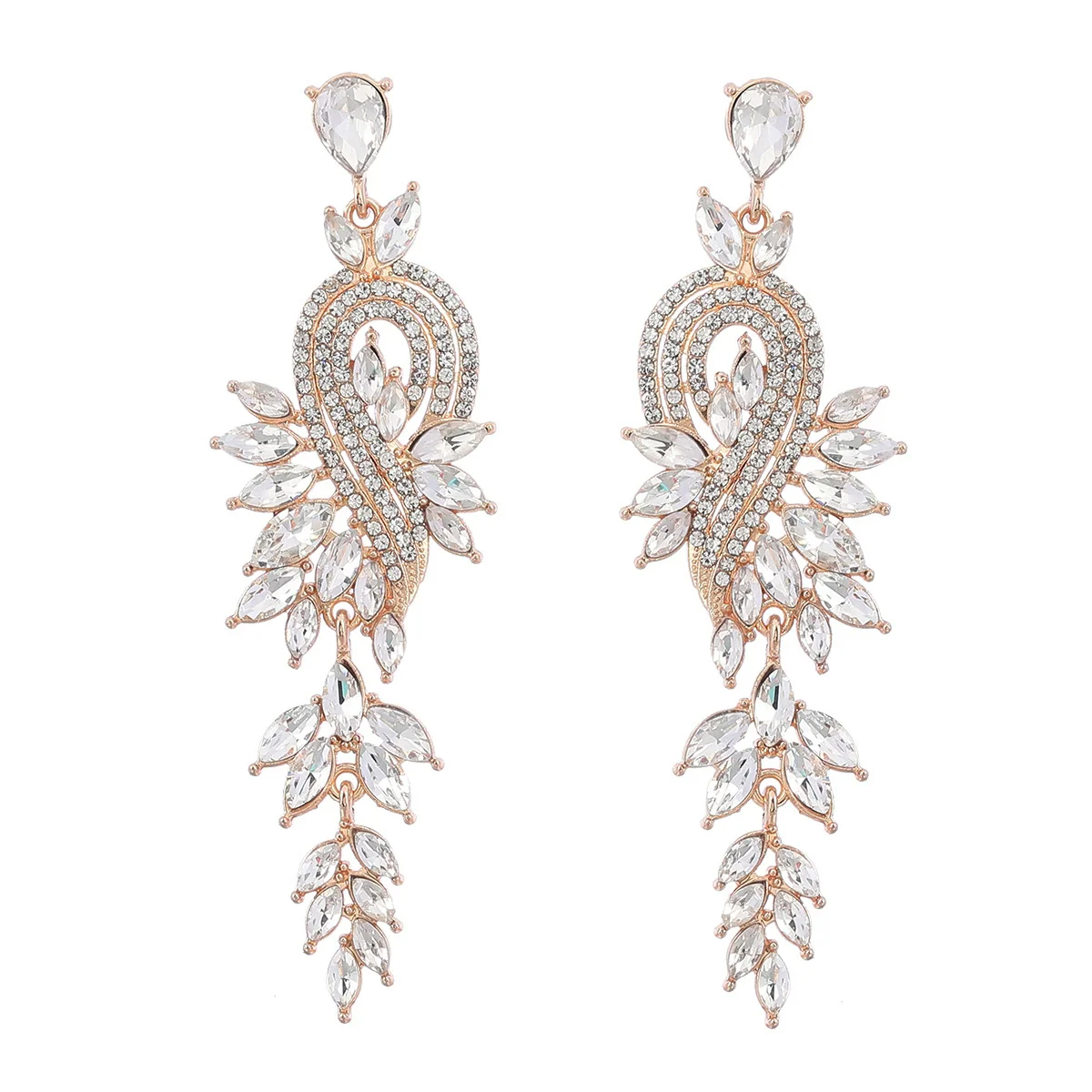 Alloy Geometric Leaves Diamond Earrings For Women - Image 8