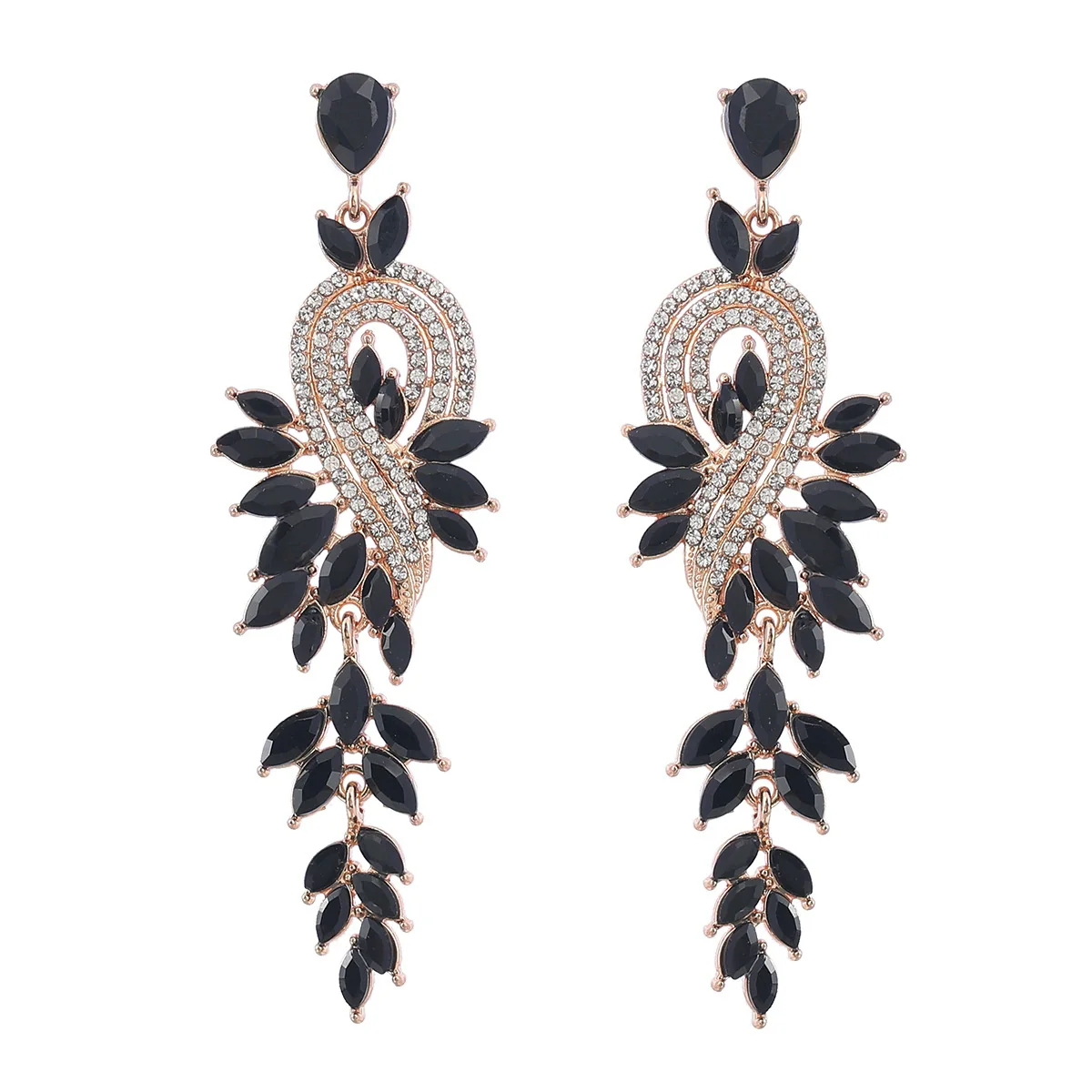Alloy Geometric Leaves Diamond Earrings For Women - Image 9