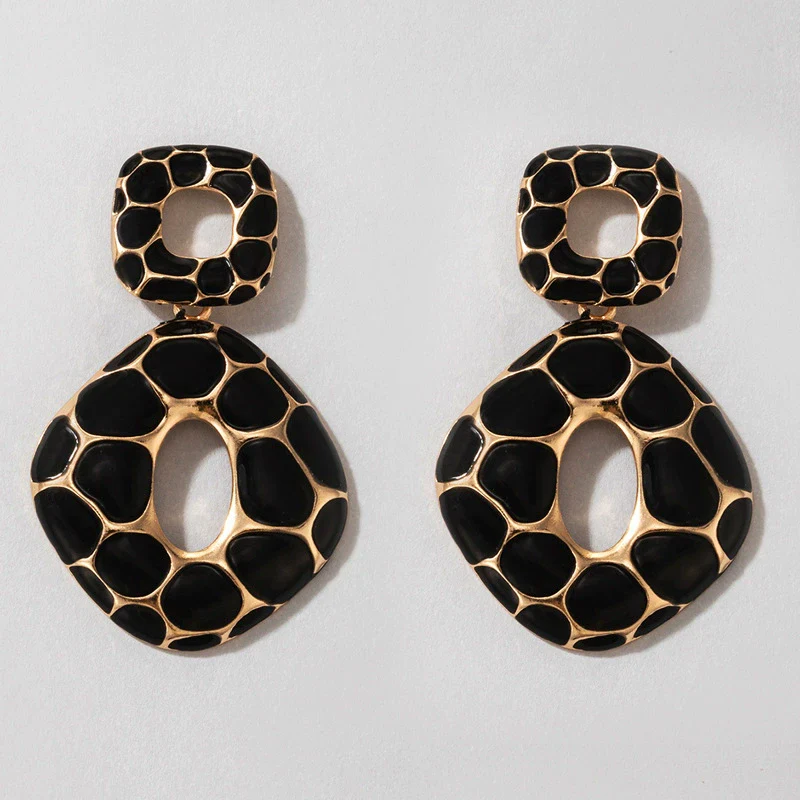 Alloy Geometric Leopard Square Earrings For Women With Electroplating Treatment - Image 6