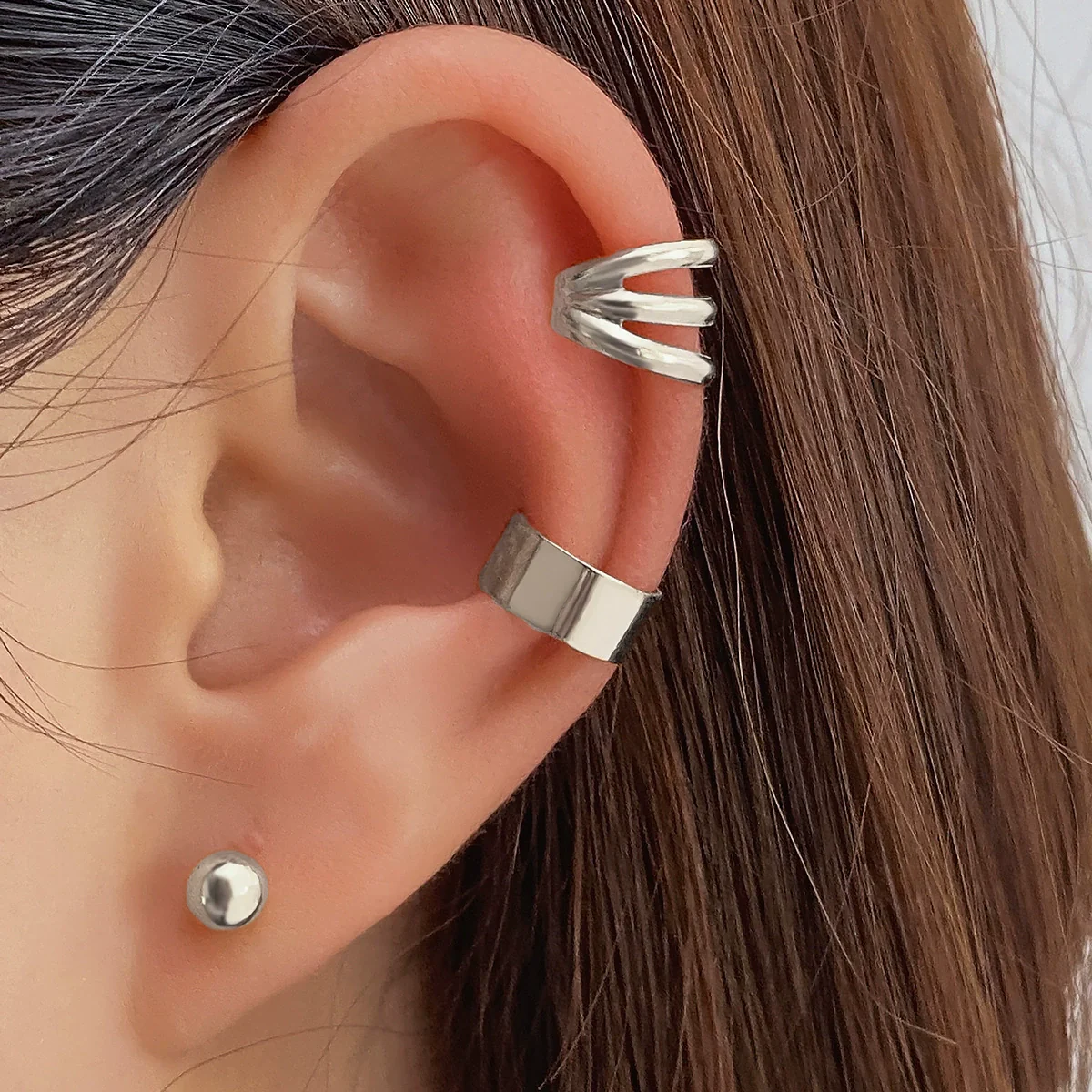 Alloy Geometric Multilayer Hollow Electroplated Unisex Ear Clip Earrings - Image 11