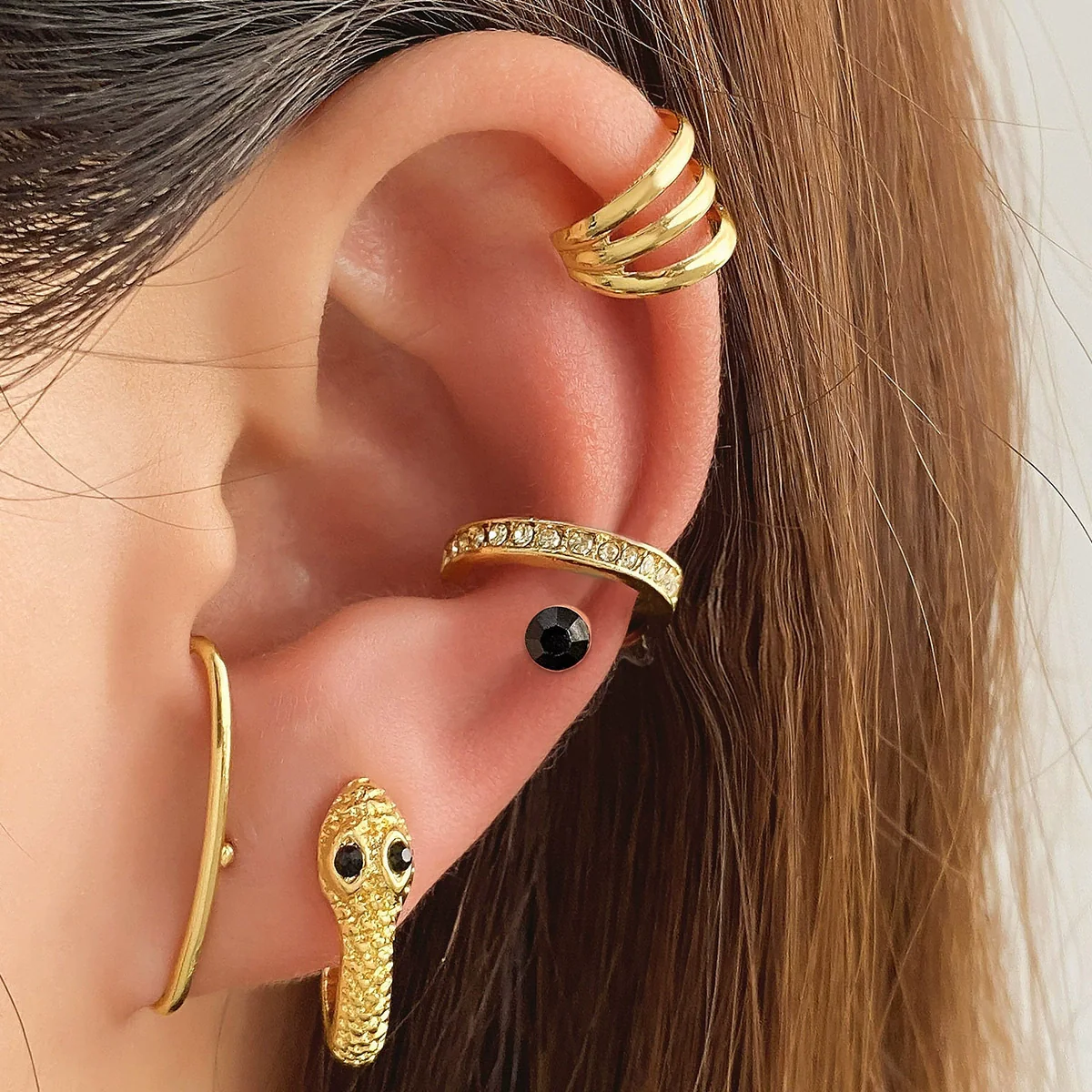 Alloy Geometric Multilayer Hollow Electroplated Unisex Ear Clip Earrings - Image 18