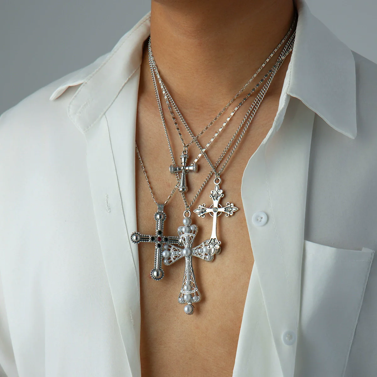Alloy Geometric Pattern Handmade Men's Jewelry Cross Pendant Necklace - Image 3