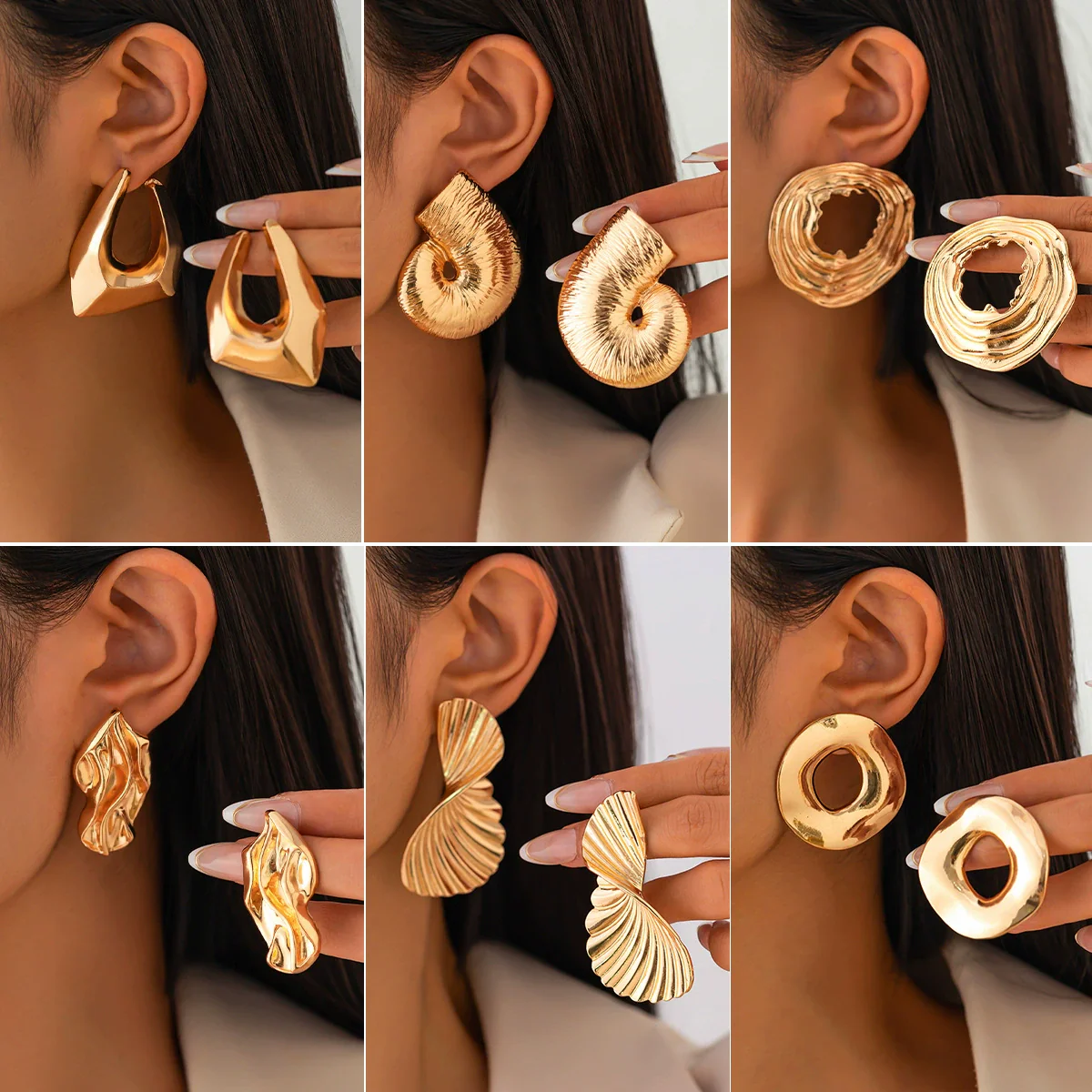 Alloy Geometric Pleated Women's Earrings With Electroplating And Stainless Steel Ear Needles