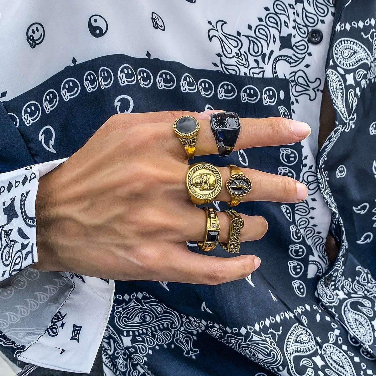 Alloy Geometric Retro Set Of Rings For Men With Electroplating - Image 2