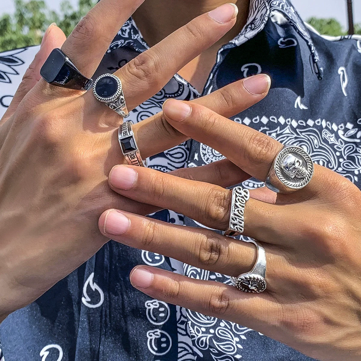 Alloy Geometric Retro Set Of Rings For Men With Electroplating - Image 3