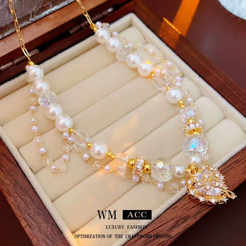 Alloy Geometric Square Diamondembedded Light Luxury Style Necklace For Women Electroplated - Image 3