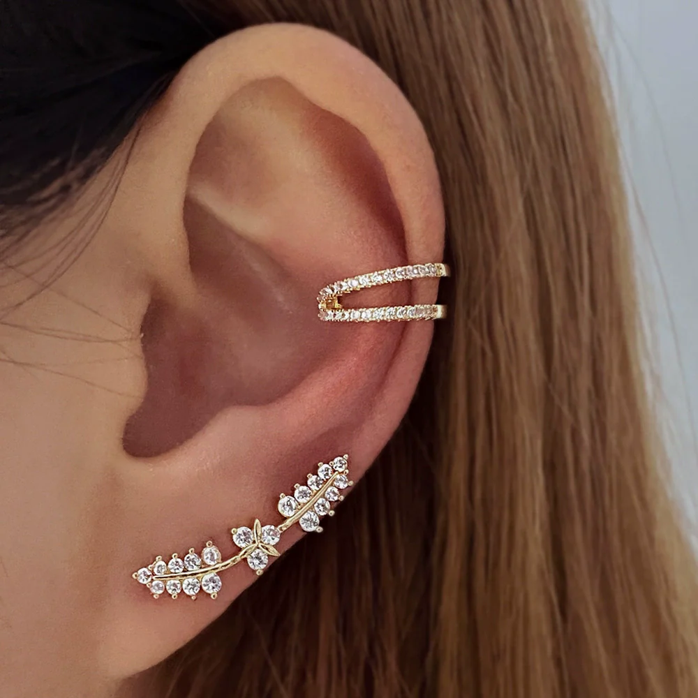 Alloy Geometric Style Zircon Earrings And Ear Bone Clip Set For Women With Diamond Design And Light Luxury Style - Image 10