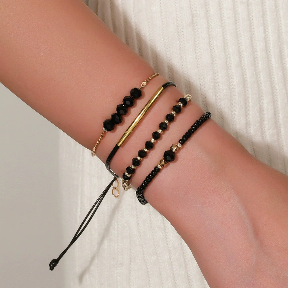 Alloy Glass Beads Geometric Handmade Unisex Imitation Crystal Rice Beads Bracelet - Image 2