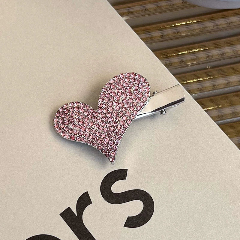 Alloy Hairpin With Rhinestone For Women Pink Love Style Duckbill Clip - Image 19