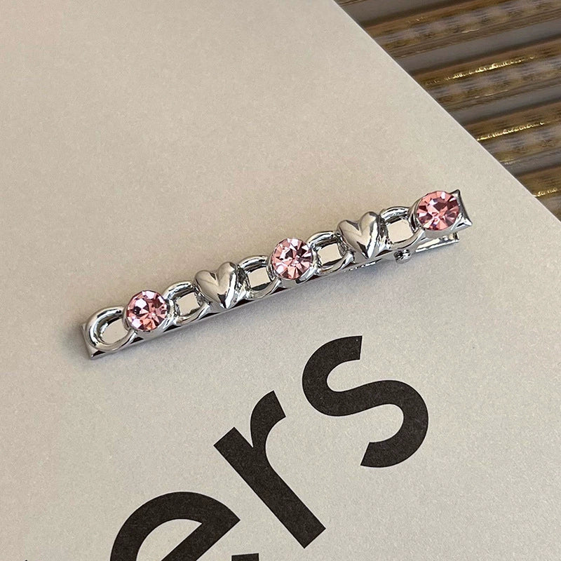 Alloy Hairpin With Rhinestone For Women Pink Love Style Duckbill Clip - Image 24