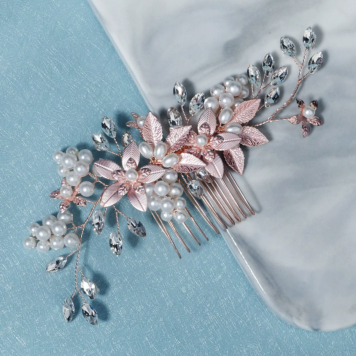 Alloy Hand Knitted Flower Leaf Bridal Hair Comb Pin Hair Accessories For Women - Image 12