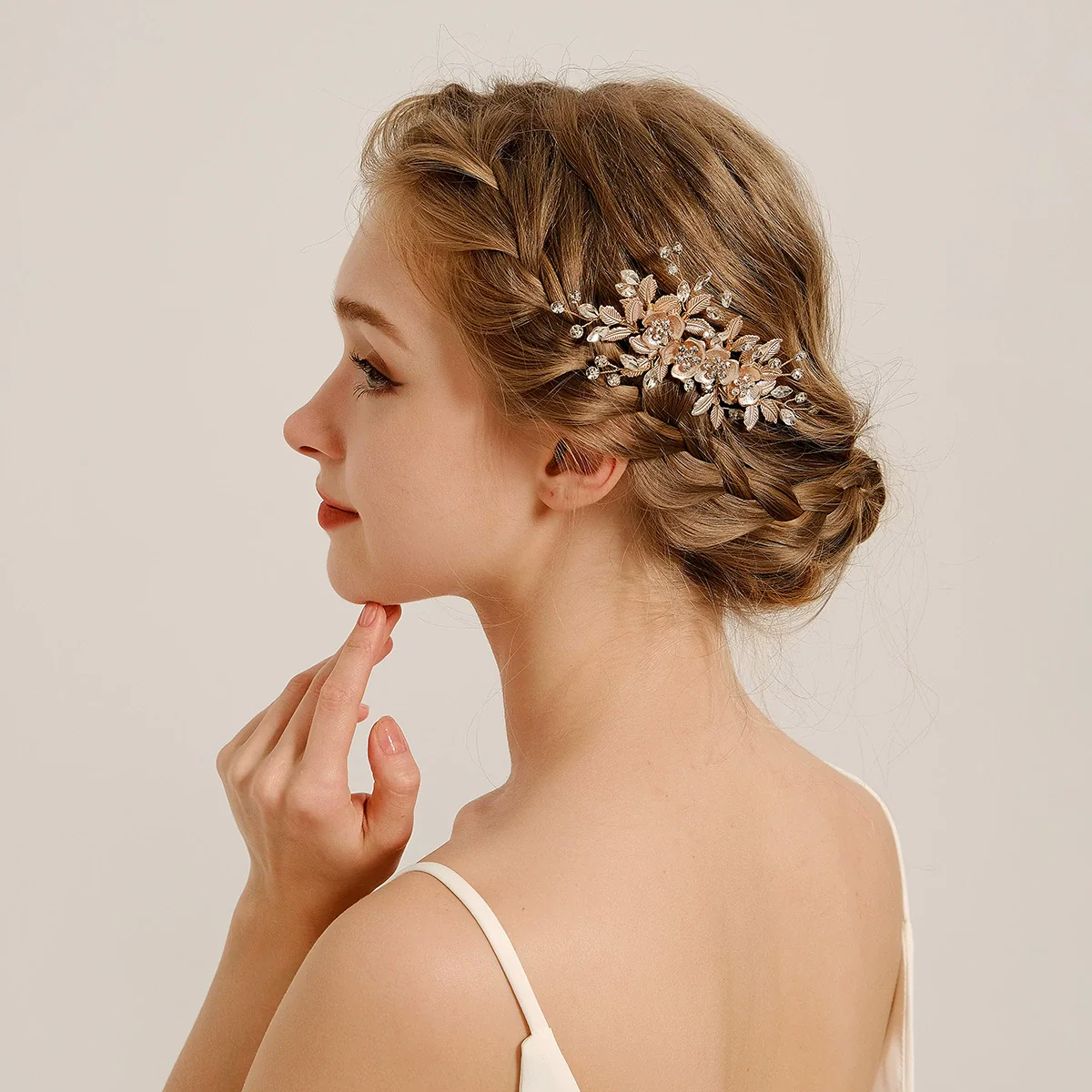 Alloy Hand Knitted Flower Leaf Bridal Hair Comb Pin Hair Accessories For Women - Image 3