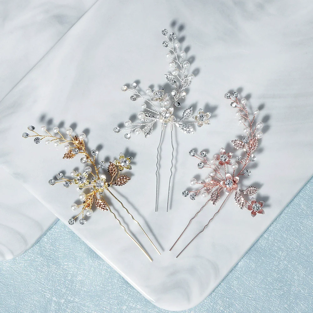 Alloy Hand Knitted Flower Leaf Bridal Hair Comb Pin Hair Accessories For Women - Image 4