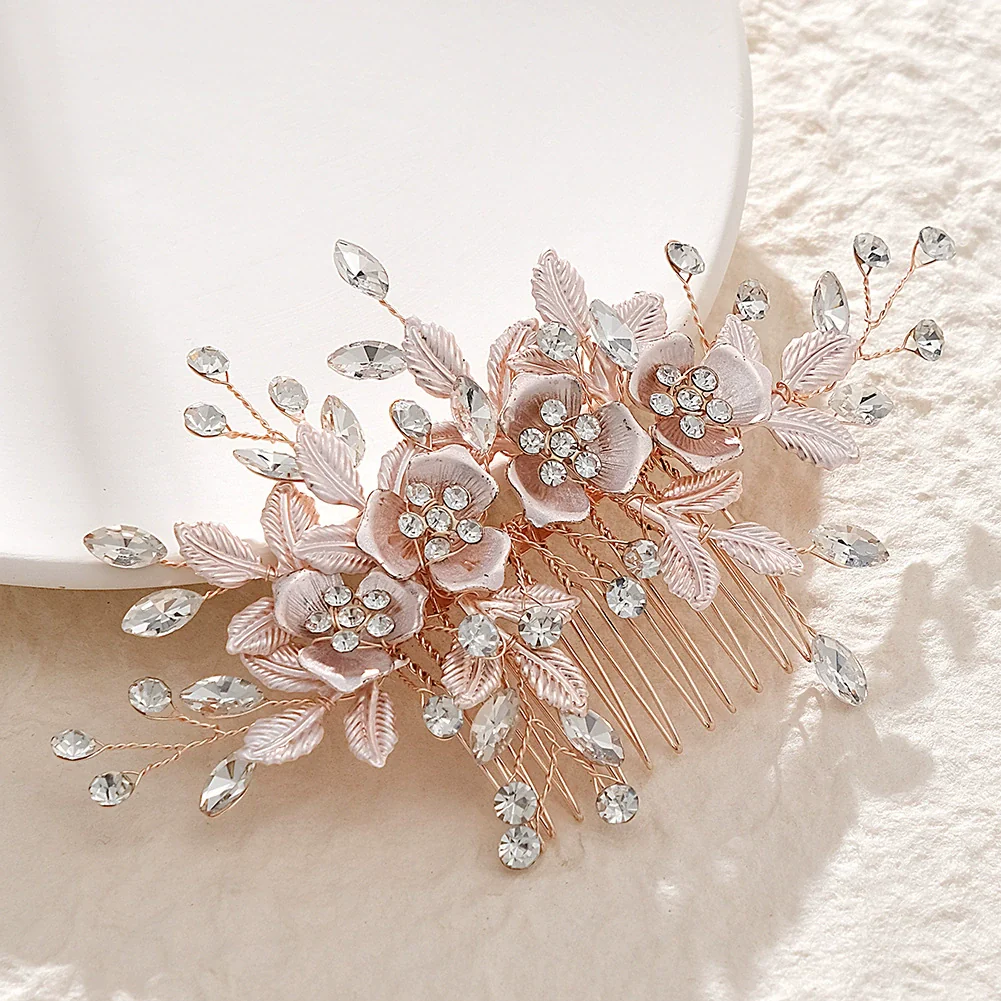 Alloy Hand Knitted Flower Leaf Bridal Hair Comb Pin Hair Accessories For Women - Image 6