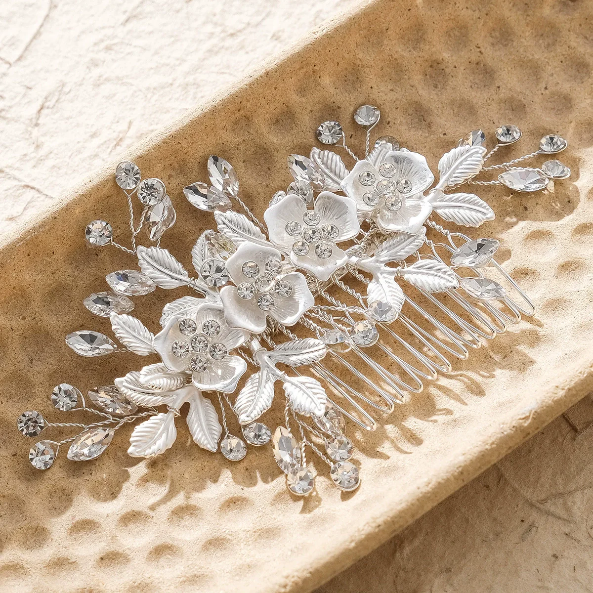 Alloy Hand Knitted Flower Leaf Bridal Hair Comb Pin Hair Accessories For Women - Image 8