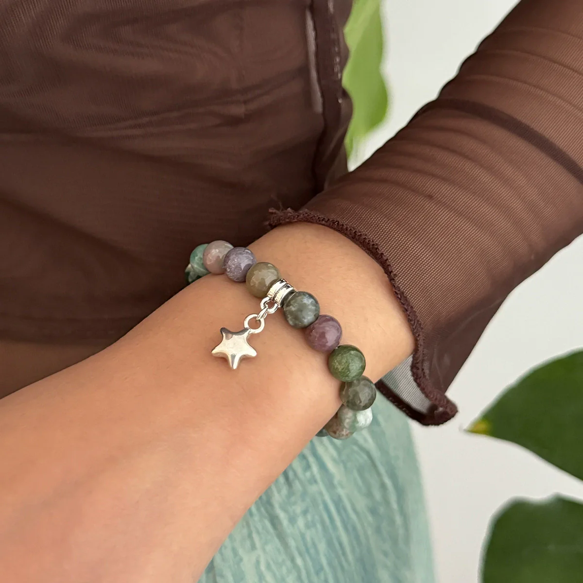 Alloy Handmade Bohemian Asymmetrical Colorful Gravel Beaded Spiral Star Shaped Geometric Patterned Women's Bracelet - Image 3