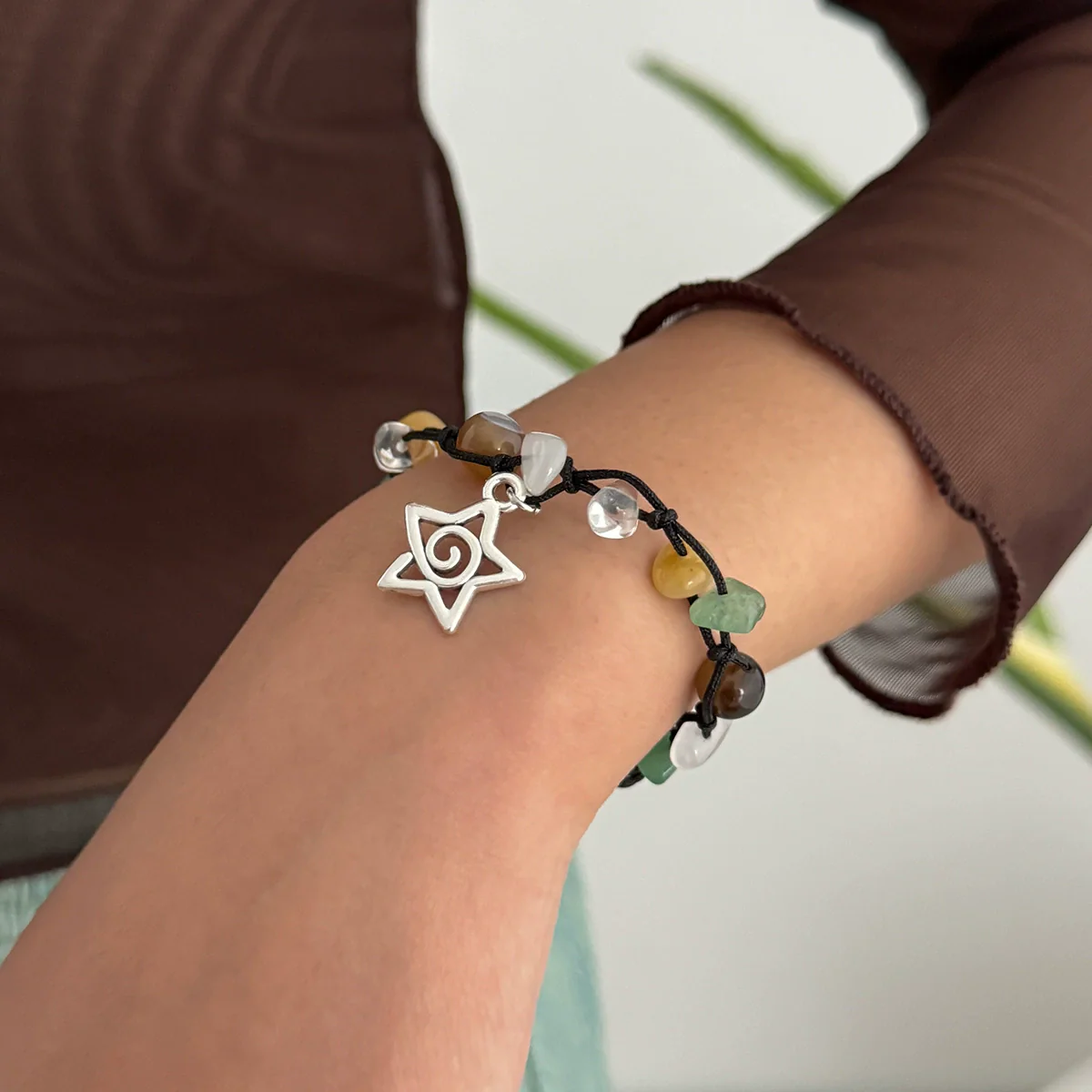 Alloy Handmade Bohemian Asymmetrical Colorful Gravel Beaded Spiral Star Shaped Geometric Patterned Women's Bracelet - Image 6