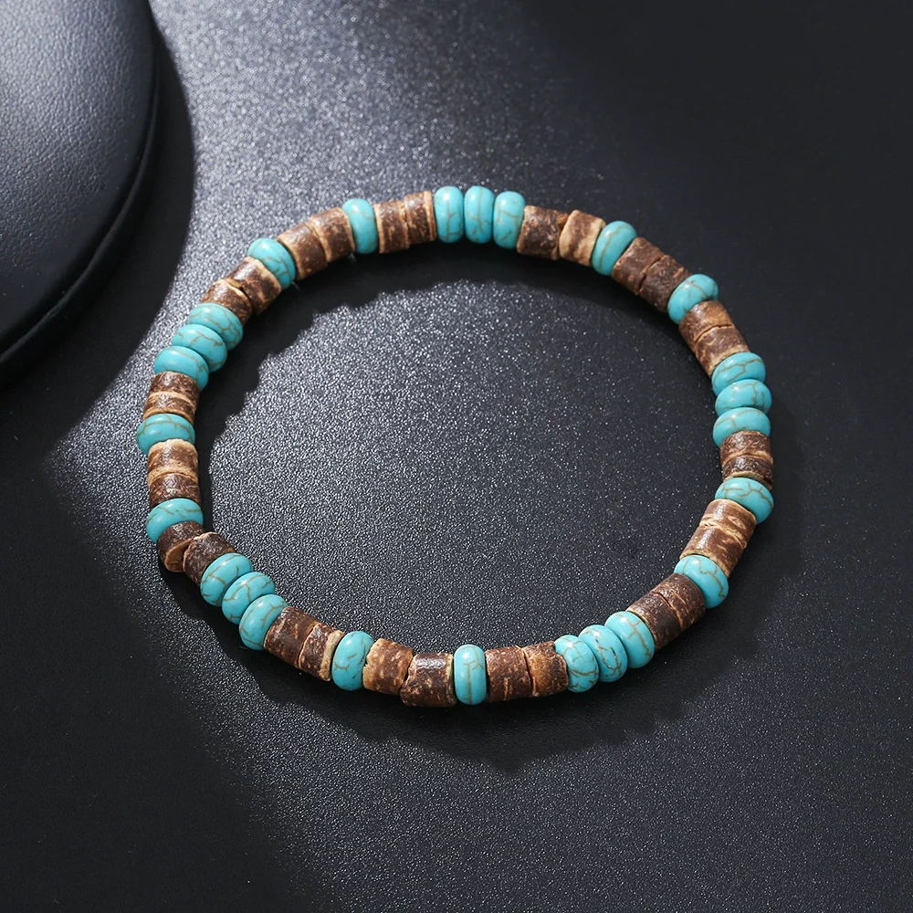 Alloy Handmade Bohemian Geometric Turquoise Beaded Cross Pendant Unisex Bracelet - Image 16
