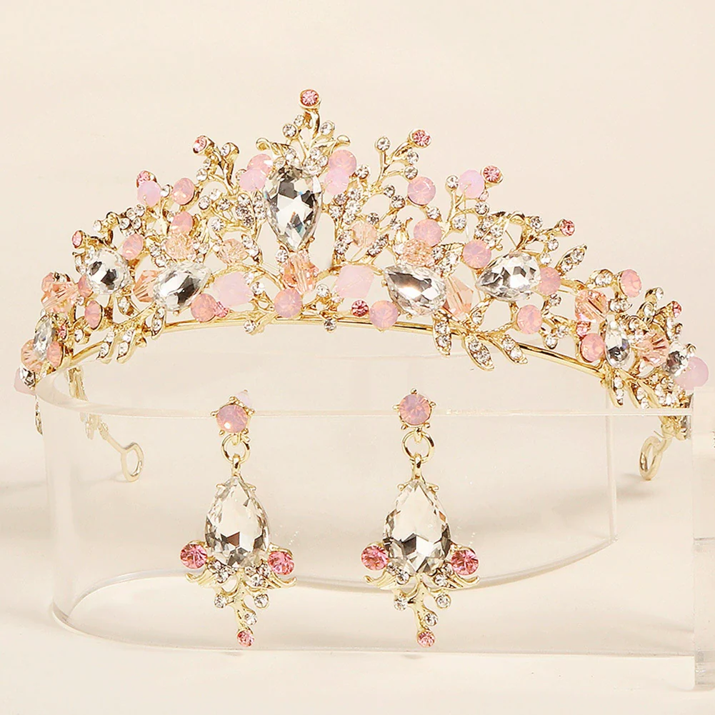 Alloy Handmade Women's Flowerpatterned Bridal Crown Headband Earrings Set - Image 3