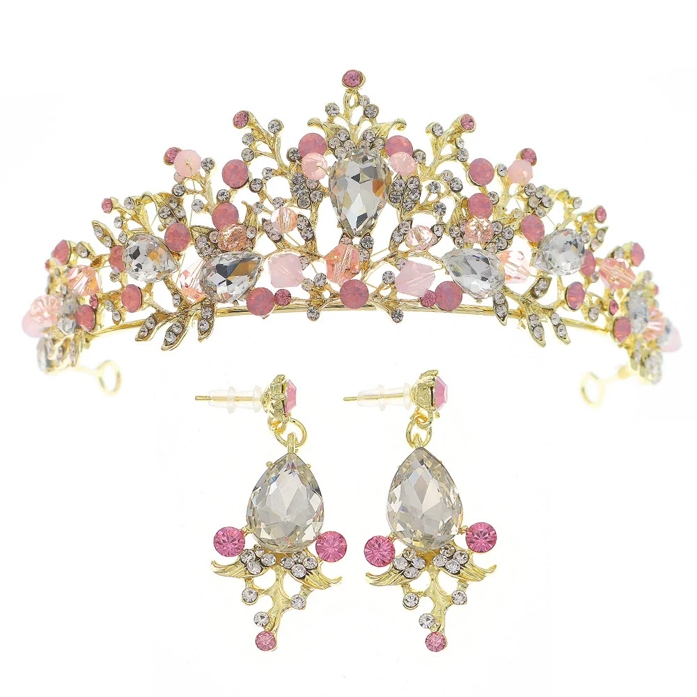 Alloy Handmade Women's Flowerpatterned Bridal Crown Headband Earrings Set - Image 5