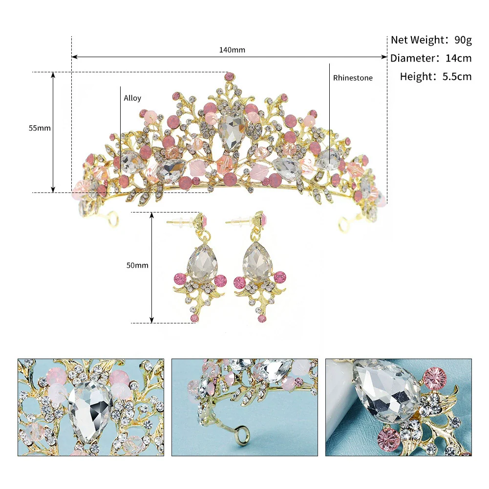 Alloy Handmade Women's Flowerpatterned Bridal Crown Headband Earrings Set - Image 6