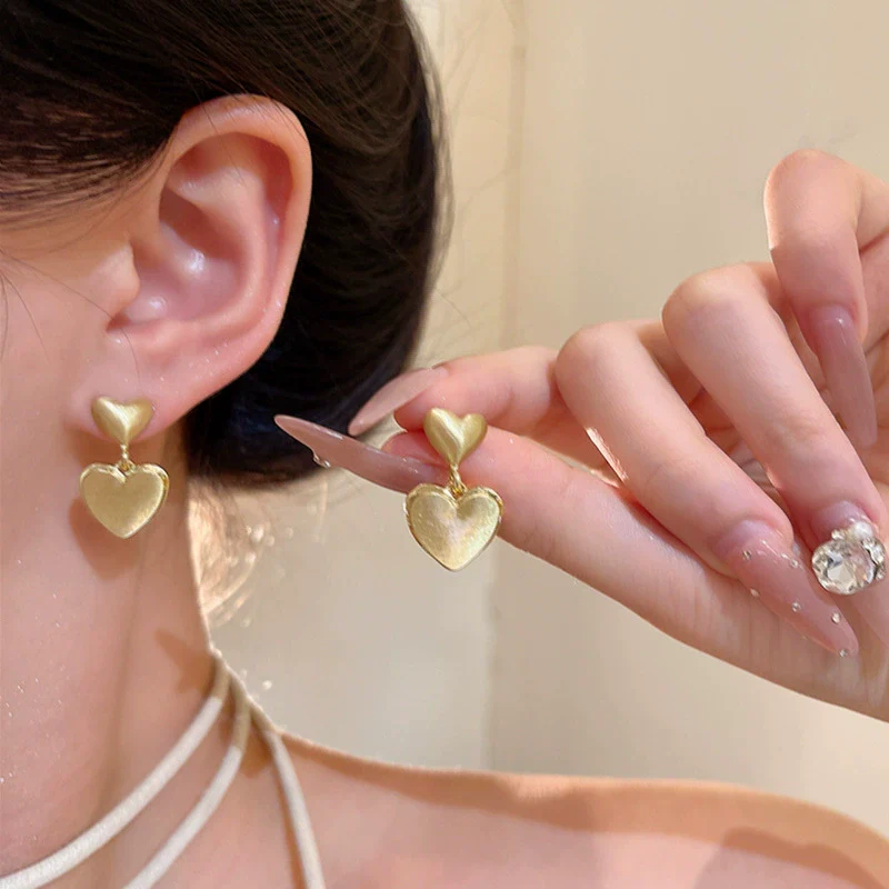 Alloy Heart Shape Electroplated Women's Double Love Ear Studs - Image 6