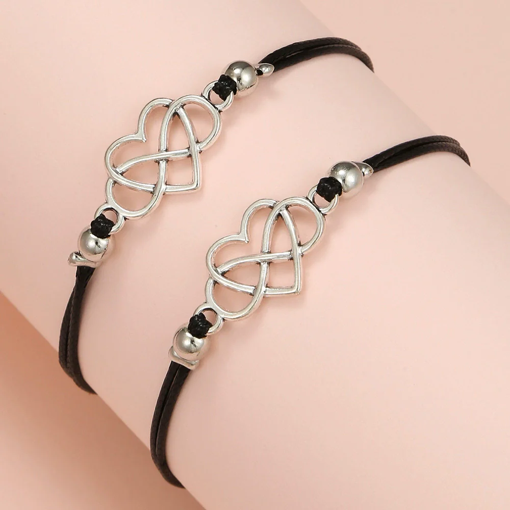 Alloy Heart Shaped Geometric Woven Couple Friendship Bracelet - Image 4