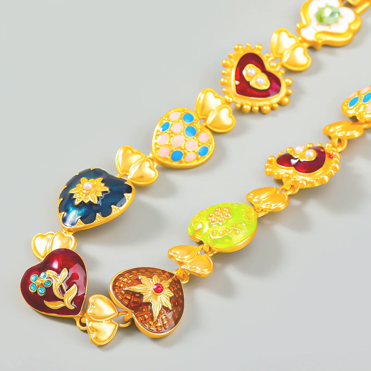 Alloy Heart Shaped Multi Layer Love Flower Necklace With Electroplating Geometric Pattern For Women - Image 2