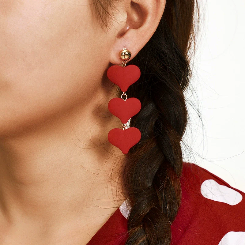Alloy Heartshaped Handmade Velvet Pendant Women's Earrings - Image 2