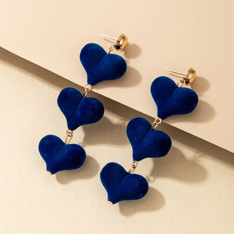 Alloy Heartshaped Handmade Velvet Pendant Women's Earrings - Image 3
