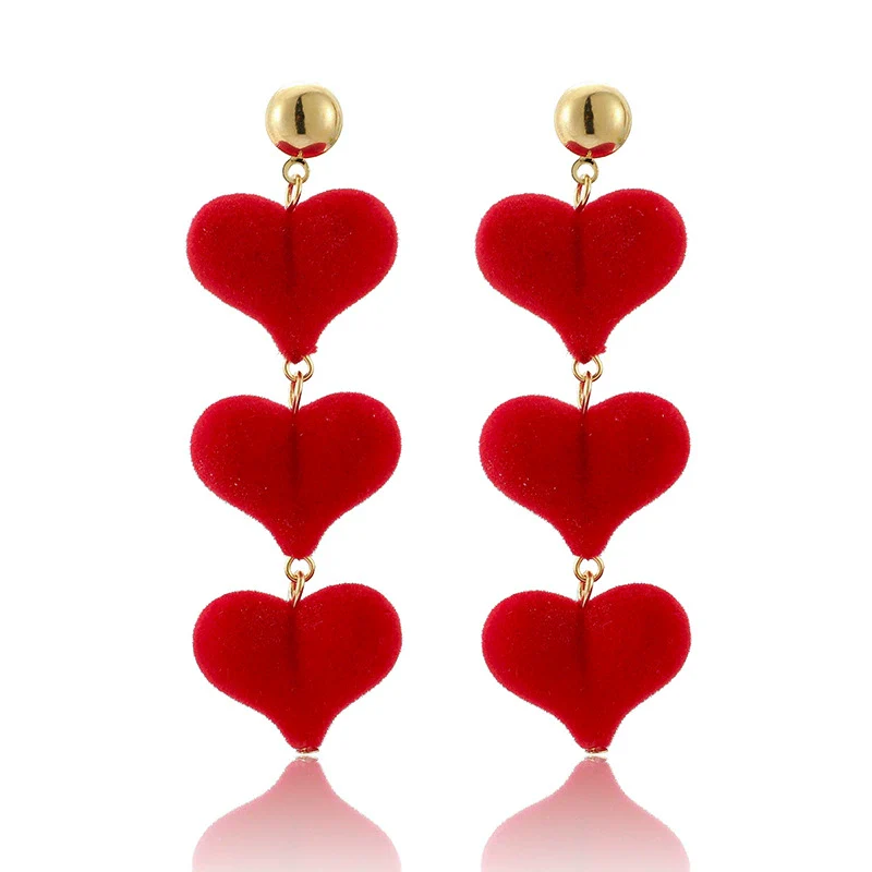 Alloy Heartshaped Handmade Velvet Pendant Women's Earrings - Image 5