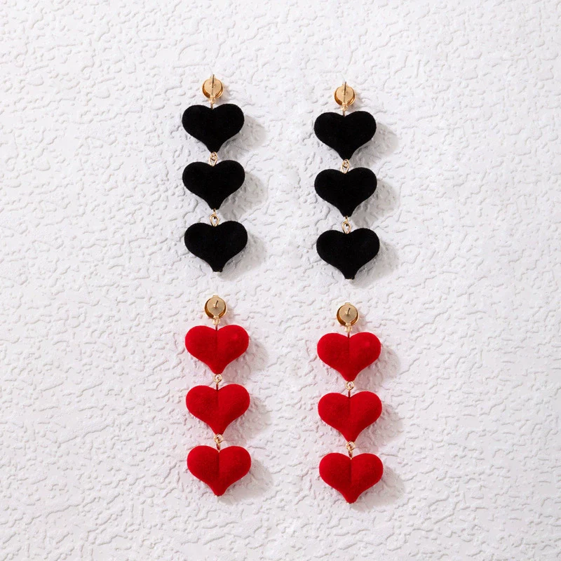Alloy Heartshaped Handmade Velvet Pendant Women's Earrings - Image 7