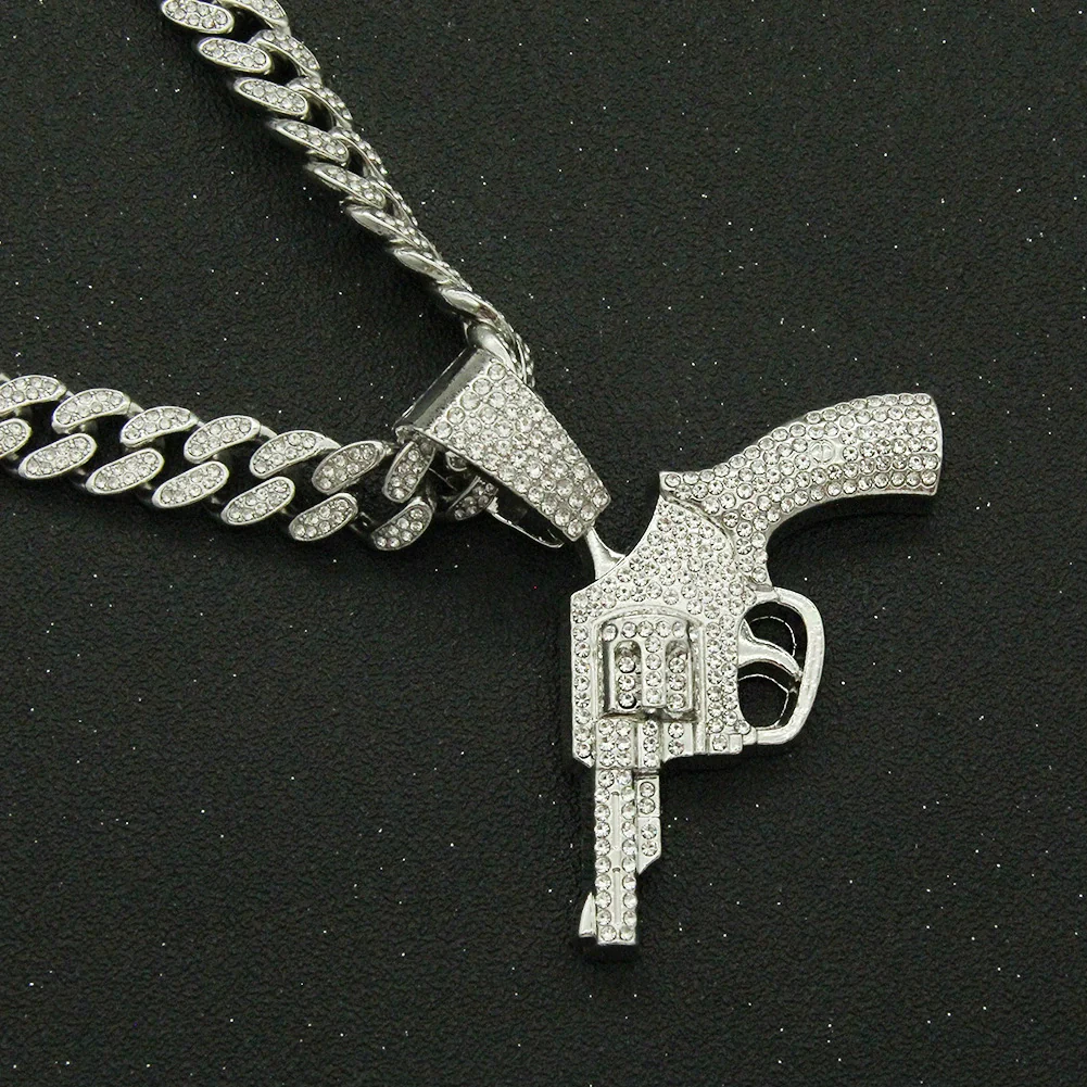 Alloy Hip Hop Geometric Diamond Gun Pendant Cuban Chain Necklace For Hipster Street Dance Motorcycle Wear Accessories - Image 3