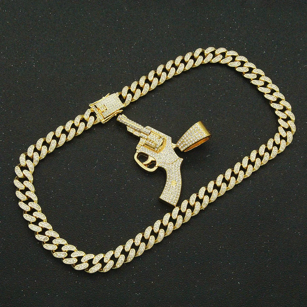 Alloy Hip Hop Geometric Diamond Gun Pendant Cuban Chain Necklace For Hipster Street Dance Motorcycle Wear Accessories - Image 4