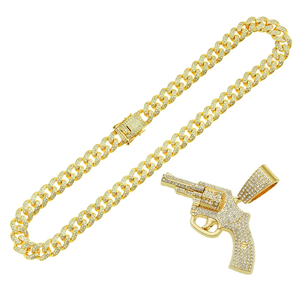Alloy Hip Hop Geometric Diamond Gun Pendant Cuban Chain Necklace For Hipster Street Dance Motorcycle Wear Accessories - Image 5