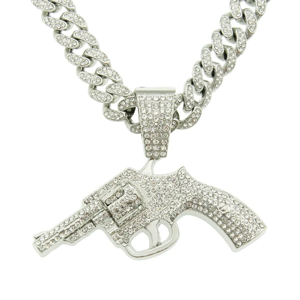 Alloy Hip Hop Geometric Diamond Gun Pendant Cuban Chain Necklace For Hipster Street Dance Motorcycle Wear Accessories - Image 6