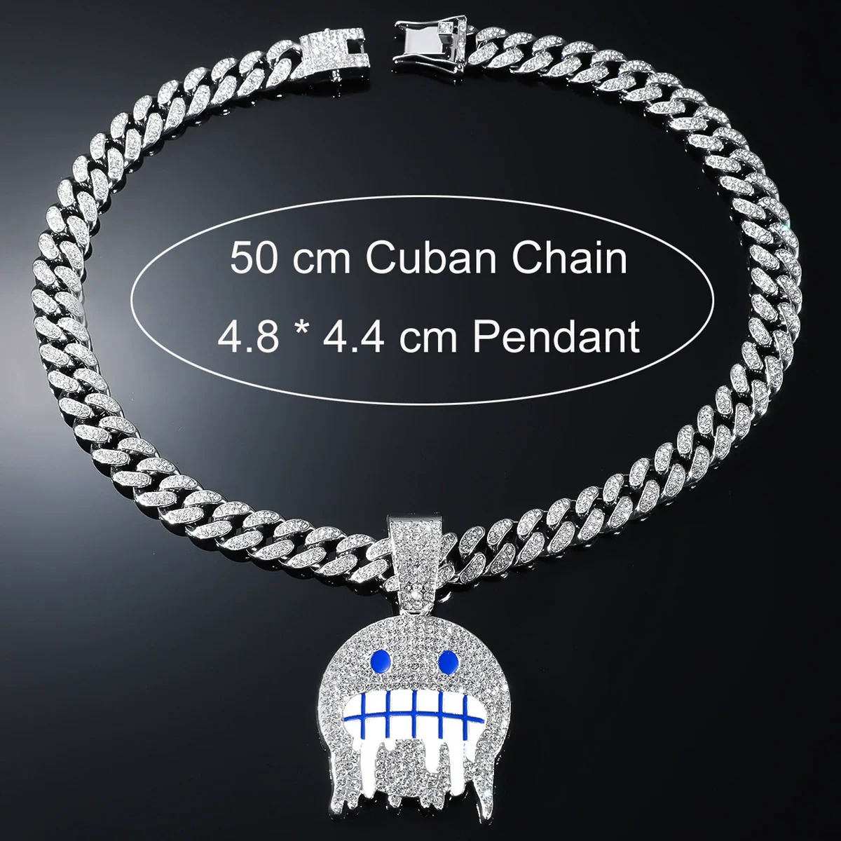 Alloy Hip Hop Style Men's Pendant Jewelry With Geometric Rhinestone Emoji Expression Pendant And Cuban Chain Set With Diamond - Image 4