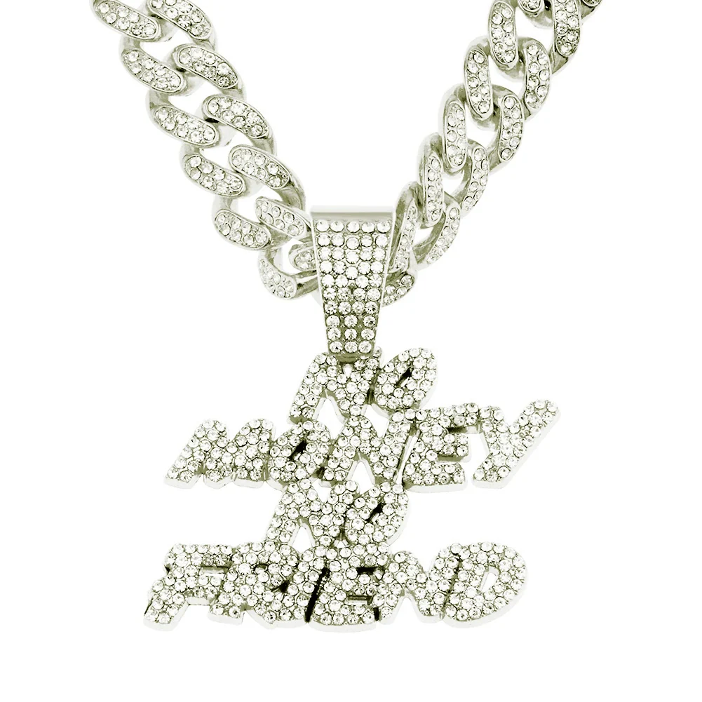 Alloy Hiphop Diamond Letter Pendant Necklace With Cuban Chain For Men - Image 7