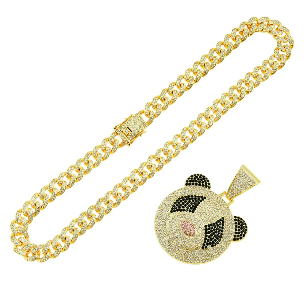 Alloy Hiphop Exaggerated Threedimensional Diamond Panda Pendant Cuban Necklace - Image 5