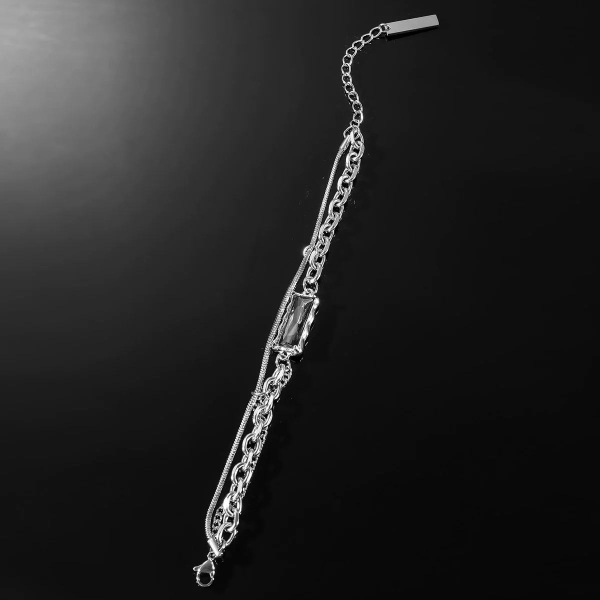 Alloy Hiphop Geometric Black Gemstone Bracelet For Unisex - Image 3